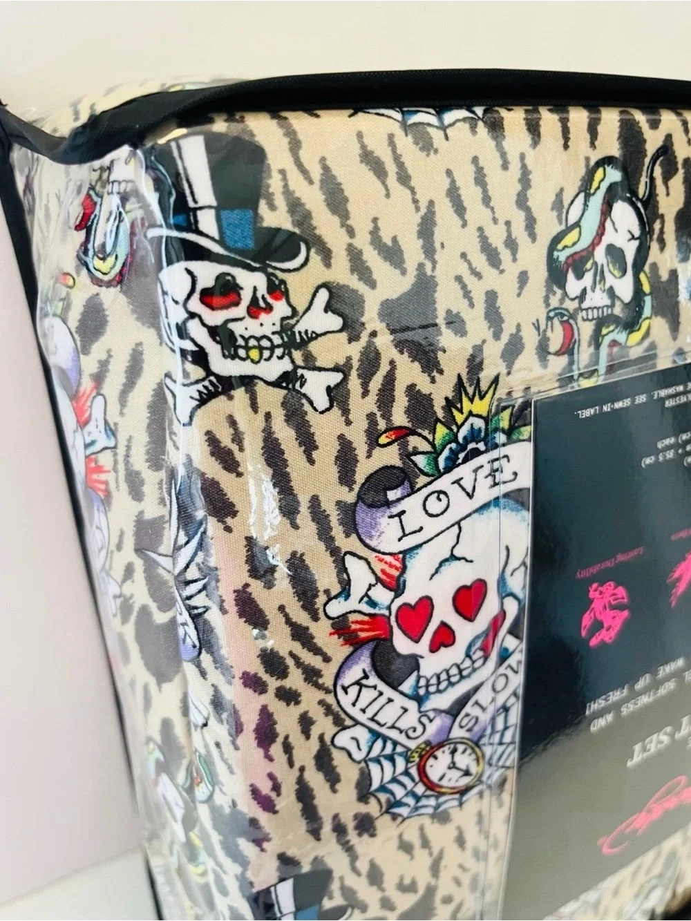 Ed Hardy 6 Piece King Size Sheet Set Love Kills Slowly Leopard Print Skulls